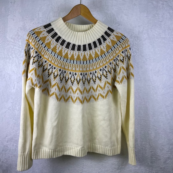 Pink Lily Cream Fair Isle Knit Sweater Size L Mock Neck Long Sleeve - Picture 5 of 6